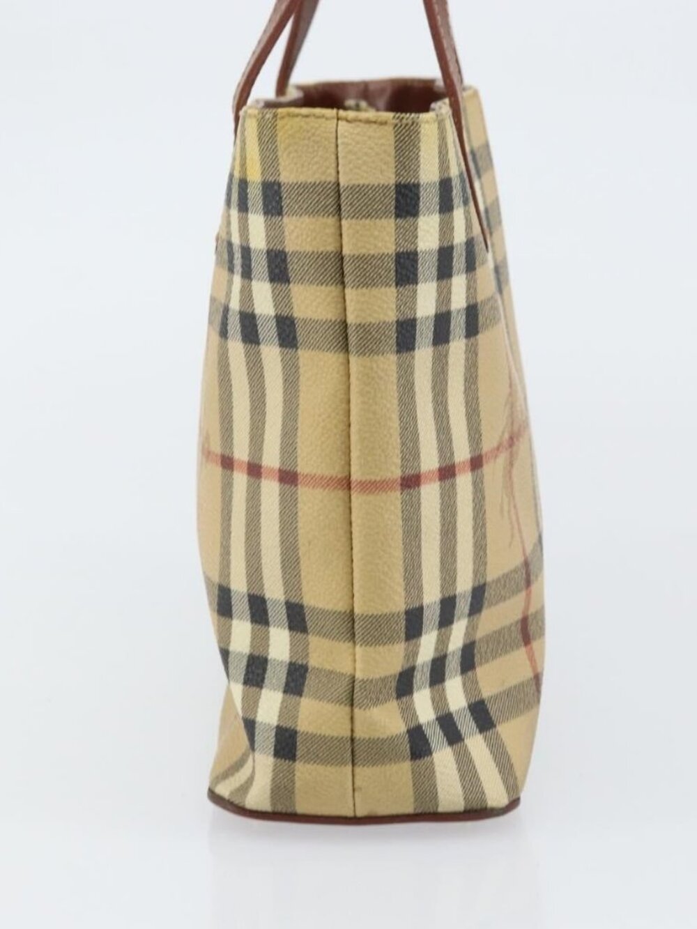 BURBERRY Nova Check Hand Bag PVC Beige Gold Auth BA8952 - Picture 4 of 16